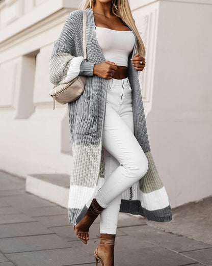 Colorblock Open Front Duster Cardigan