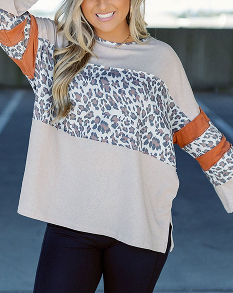 Leopard Colorblock Bell Sleeve Top