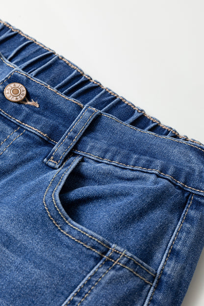 Denim Buttoned Fly Tapered Barrel Leg Jeans