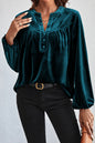 Velvet Lantern Sleeve V-Neck Top