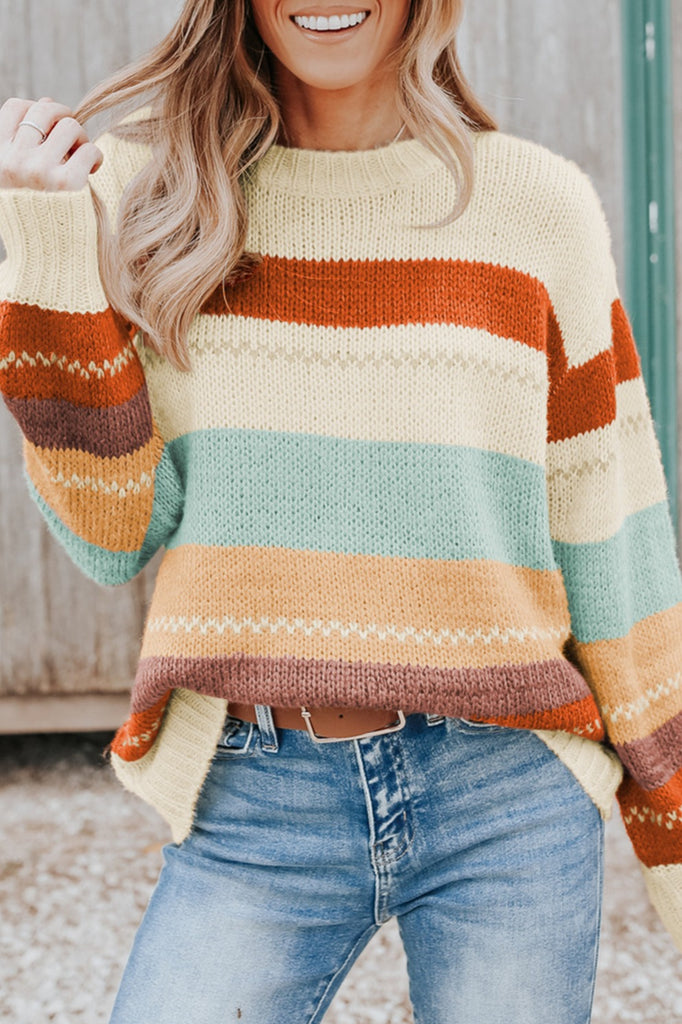 Colorblock Stripe Crew Neck Sweater