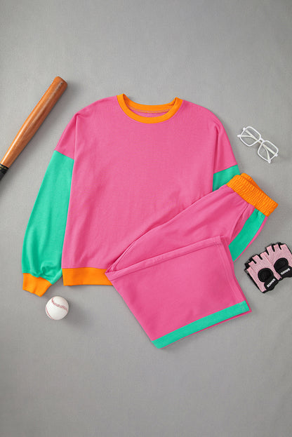 Colorblock Sweatshirt & Loose Pants Set