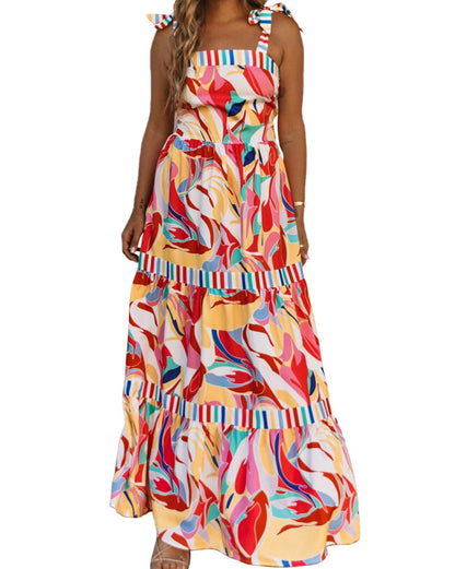 Abstract Stripe Trim Maxi Sundress