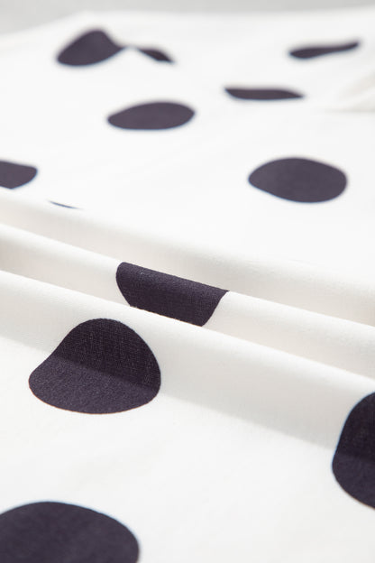 Polka Dot Ribbed Trim Round Neck Sweatshirt