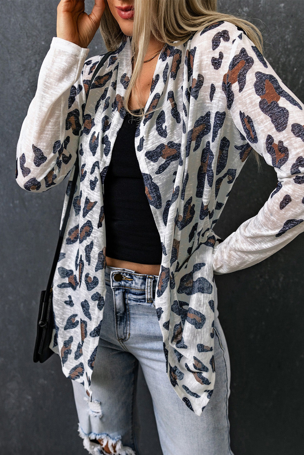 Leopard Open Front Draped Cardigan