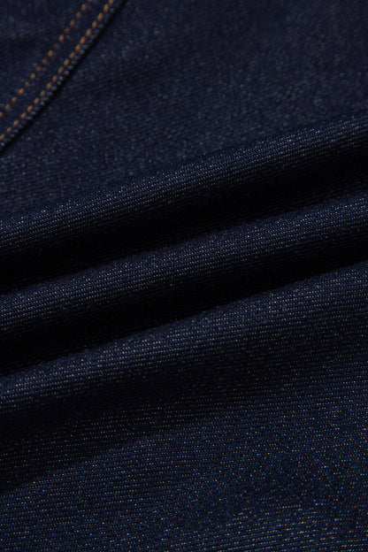 Faux Leather Contrast Collar Buttoned Denim Jacket