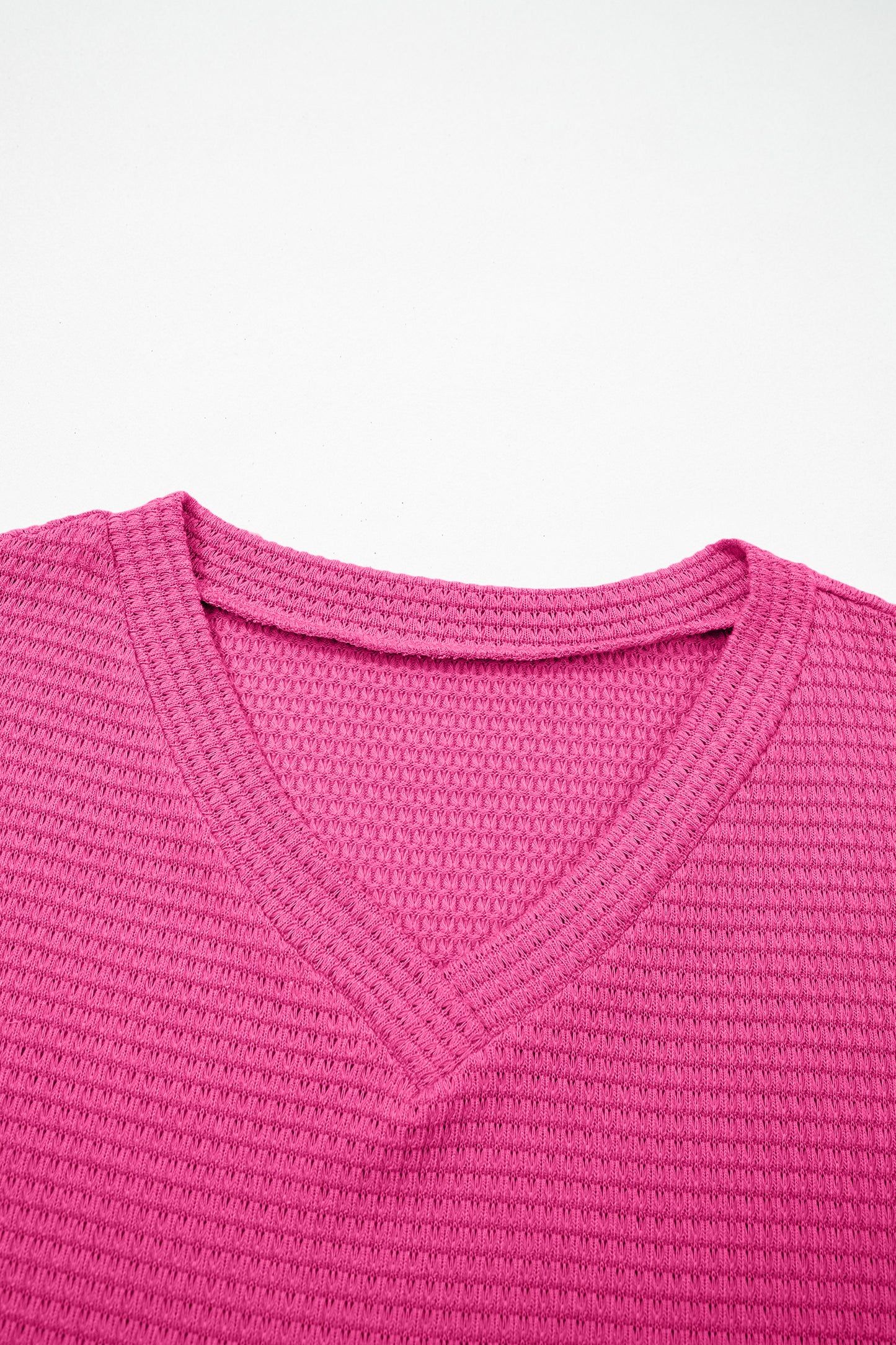 Solid Waffle Knit V-Neck Short Sleeve Top