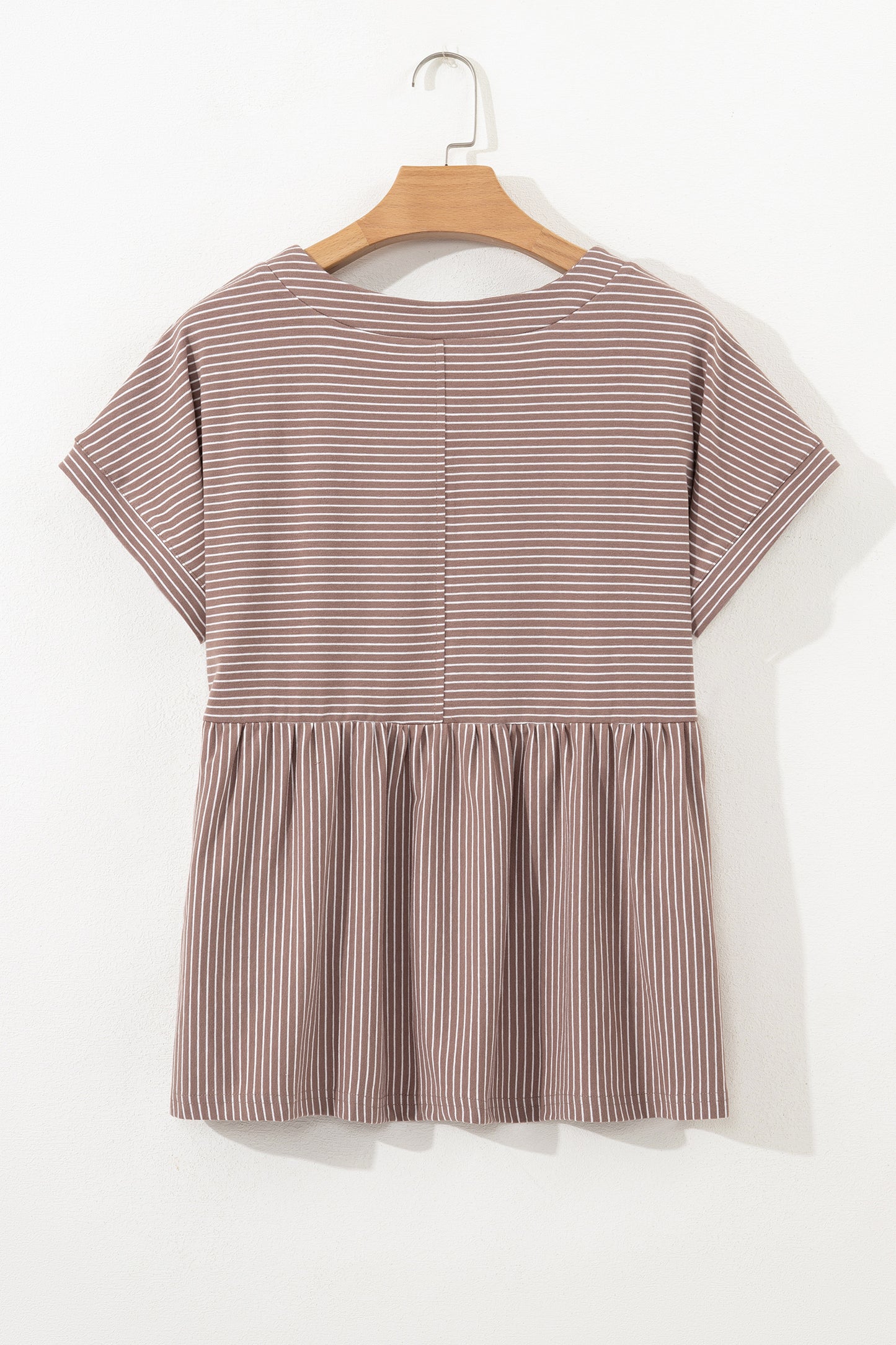 Stripe Buttoned V-Neck Short Sleeve T-Shirt