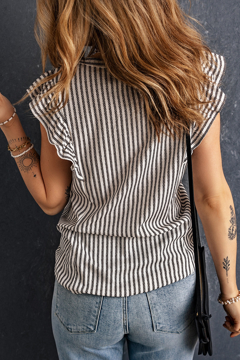 Stripe Flutter Sleeve Tank Top