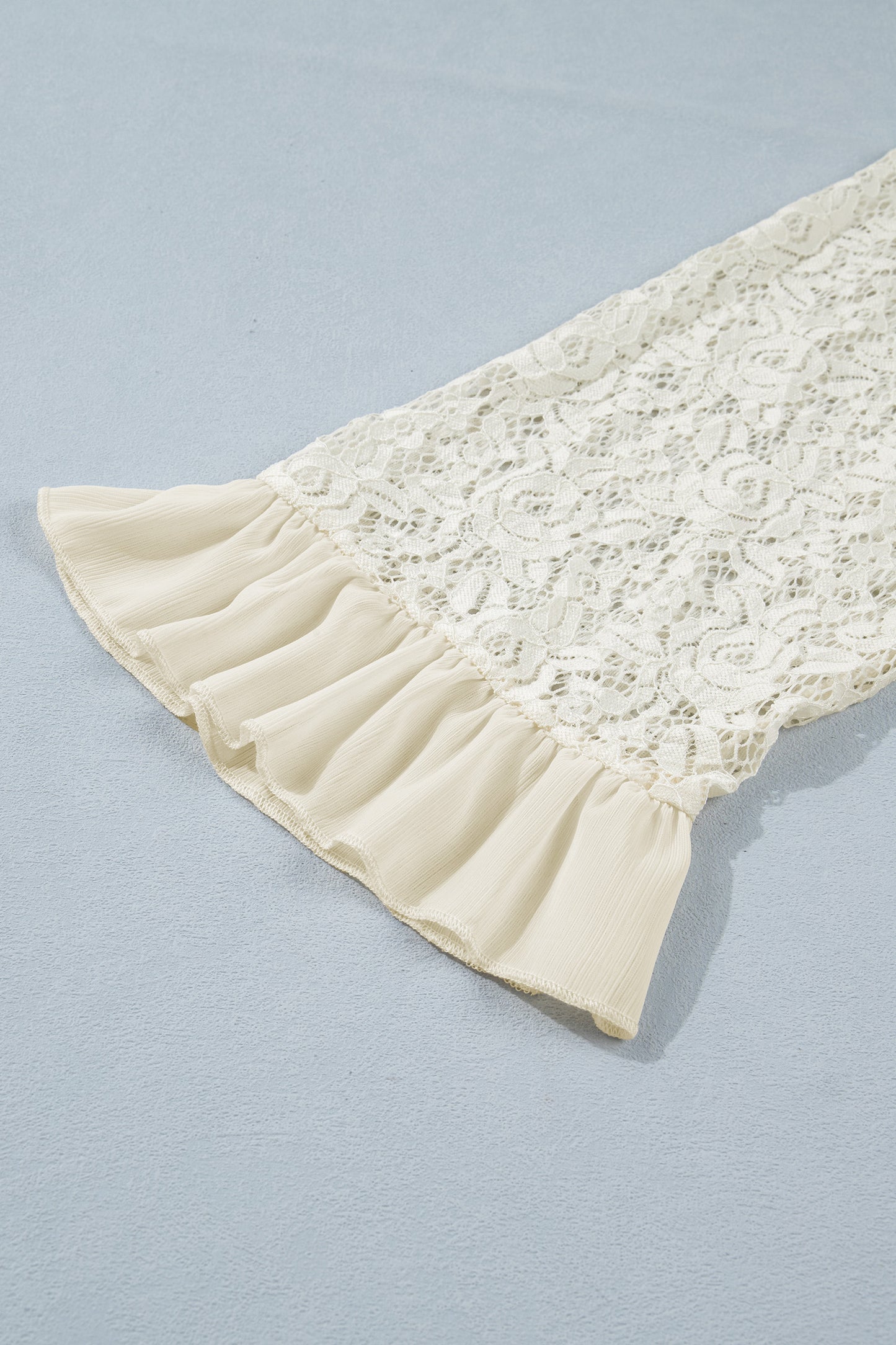 Sheer Lace Ruffle Trim Long Sleeve Blouse