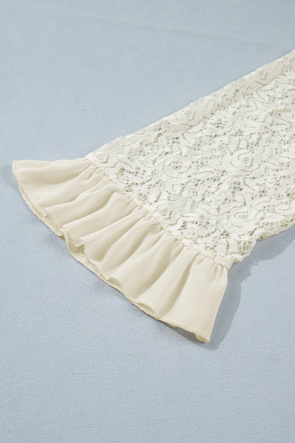 Sheer Lace Ruffle Trim Long Sleeve Blouse