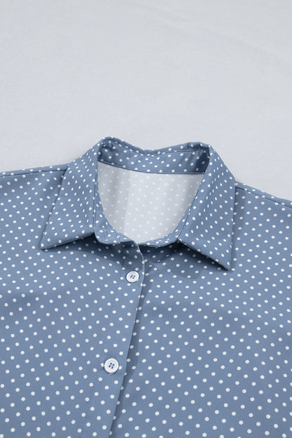 Polka Dot Cuffed Short Sleeve Buttoned Shirt