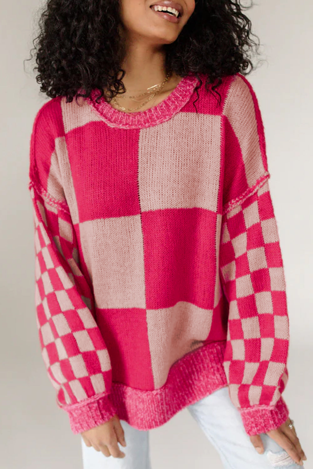 Checker Drop Shoulder Sweater