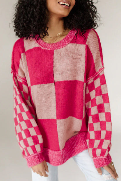 Checker Drop Shoulder Sweater