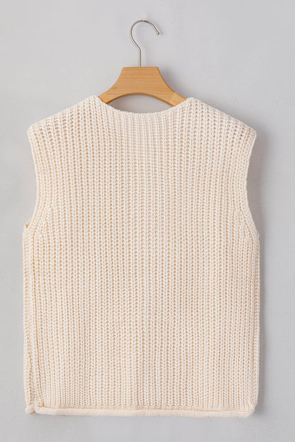 Solid Textured Buttoned Oversized Sweater Vest