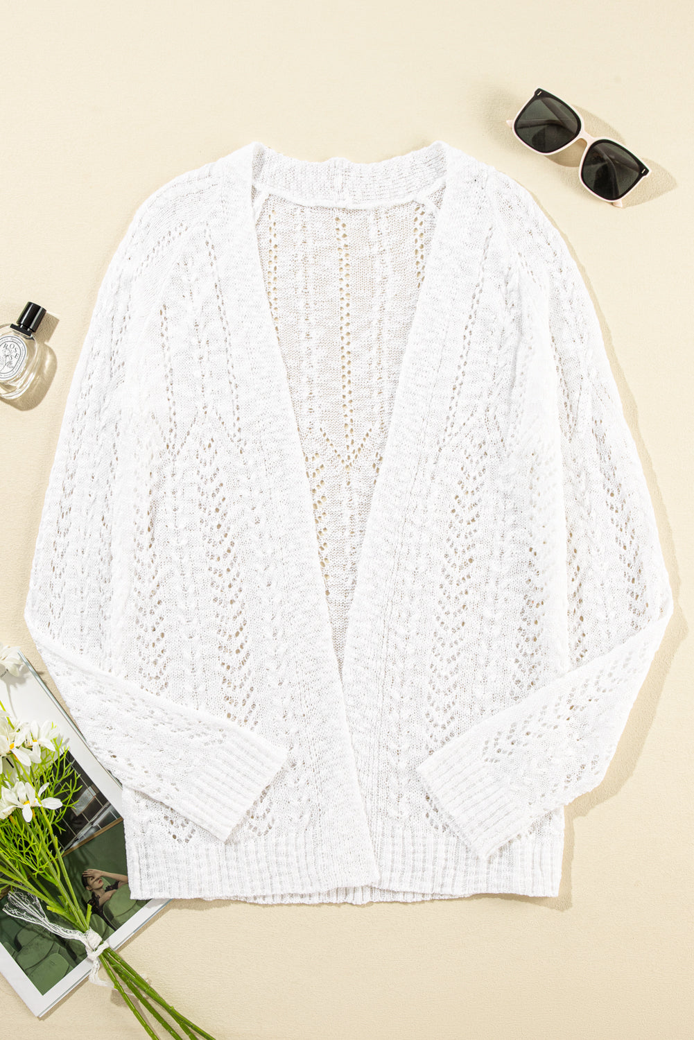 Solid Hollowed Knit Cardigan