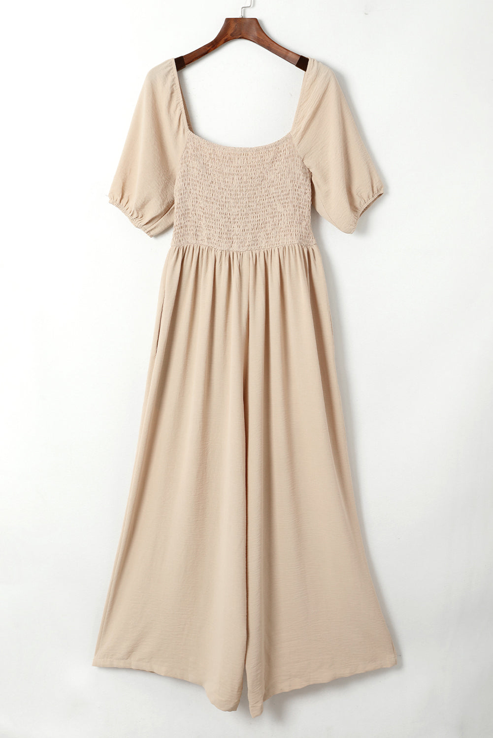 Short Bubble Sleeve Smocked Wide Leg Jumpsuit