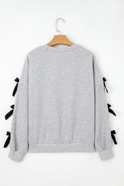 Bow Applique Drop Sleeve Round Neck Sweatshirt