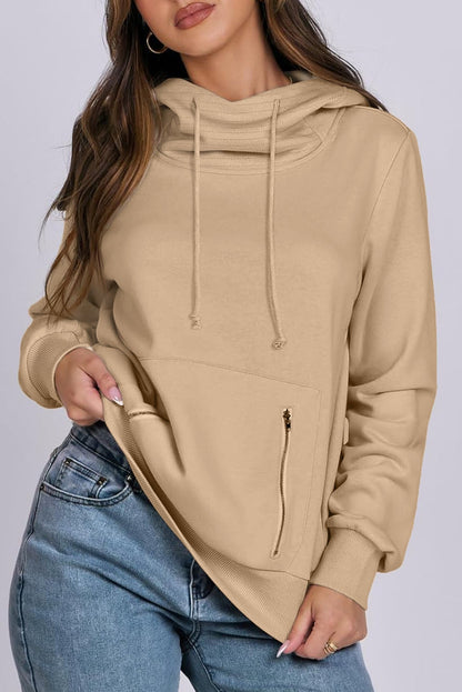 Solid Zipped Pocket Drawstring Hoodie