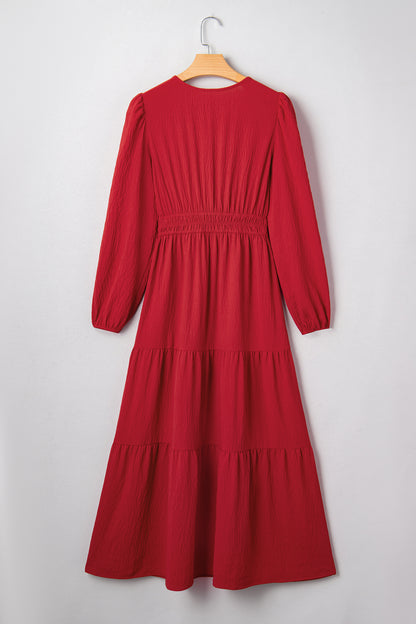 Floral Embroidered Long Sleeve Tiered Maxi Dress