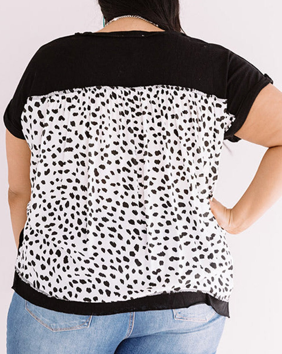 Cheetah Colorblock Rolled Cuff T-Shirt Plus Size