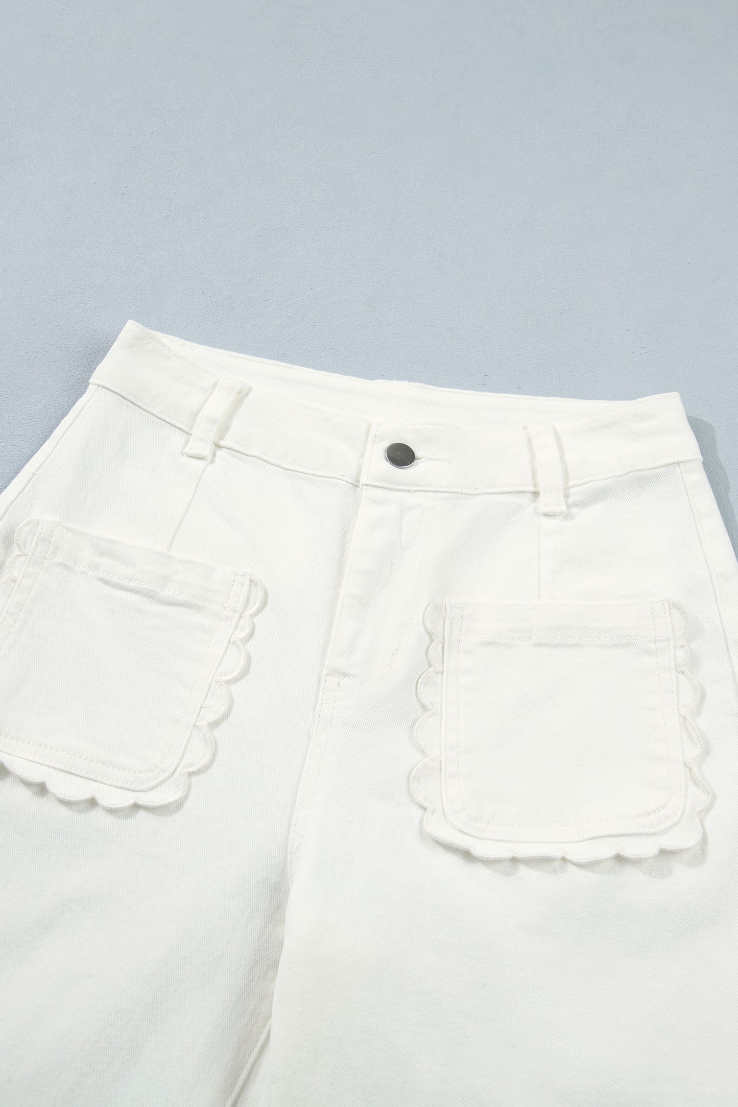 Solid Denim Scalloped Patch Pocket Shift Jeans