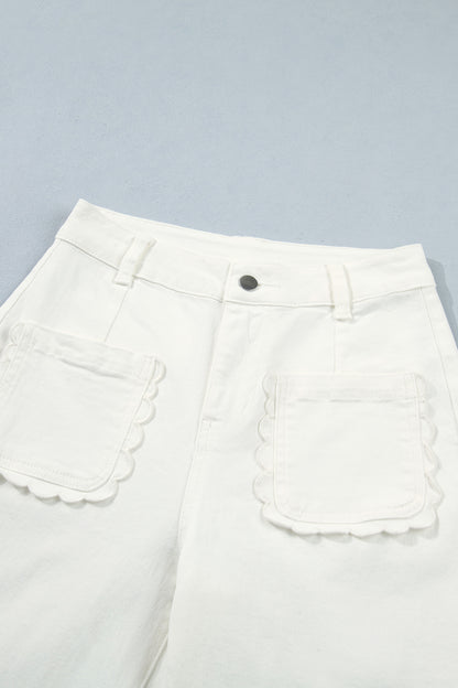 Solid Denim Scalloped Patch Pocket Shift Jeans