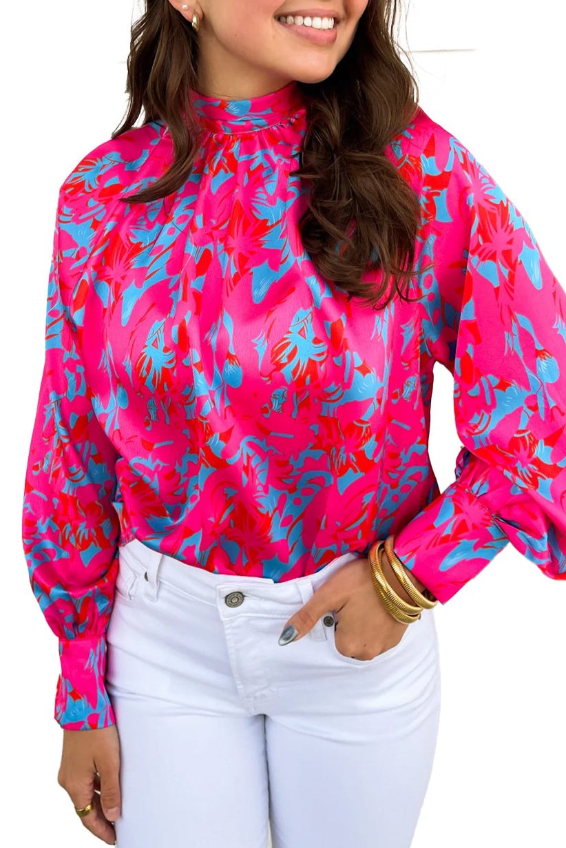 Abstract Bubble Sleeve Blouse