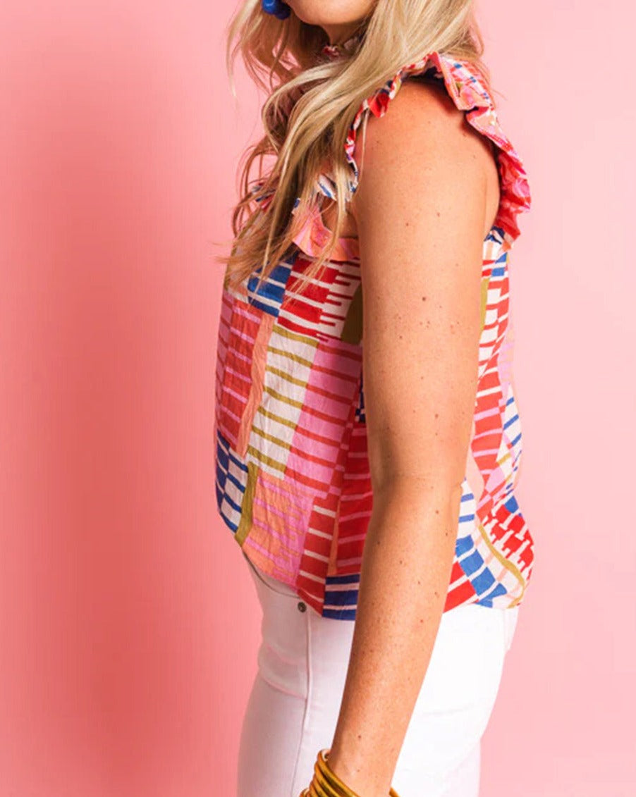 Stripe Flutter Sleeve Tank Top