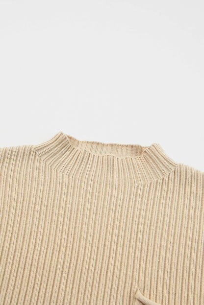 Solid Ribbed Knit Patch Pocket Short Sleeve Top