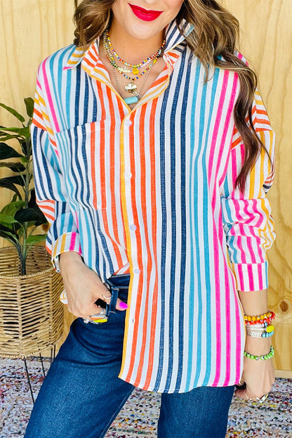 Stripe Drop Shoulder Buttoned Shirt