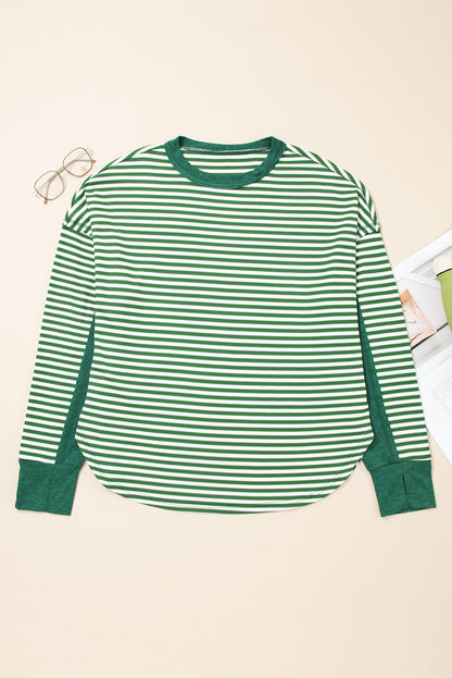 Plus Size Stripe Thermal Reverse Seam Patchwork Top