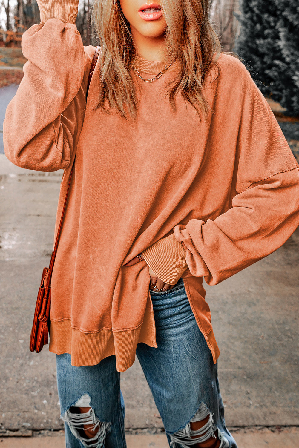 Ribbed Trim Drop Shoulder Sweatshirt