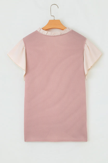 Plus Size Corded Ruffle Sleeve Frilled V-Neck Blouse