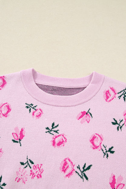 Floral Drop Shoulder Cropped Sweater