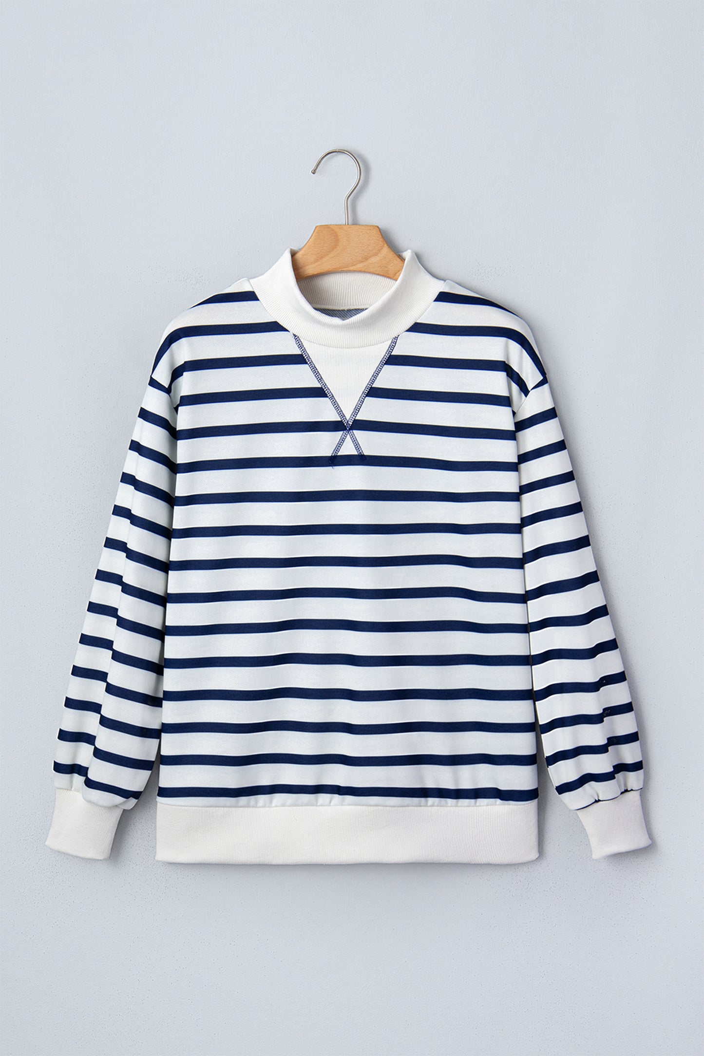 Stripe Ribbed Trim Stand Neck Long Sleeve Sweatshirt