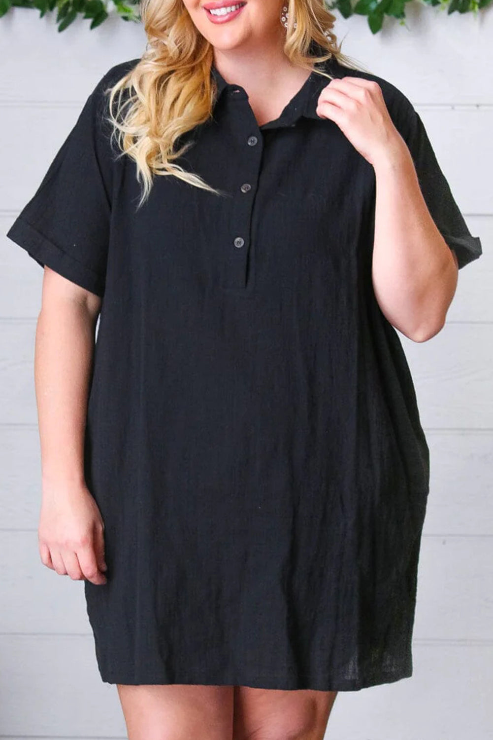 Buttoned Collar Shift Dress Plus Size