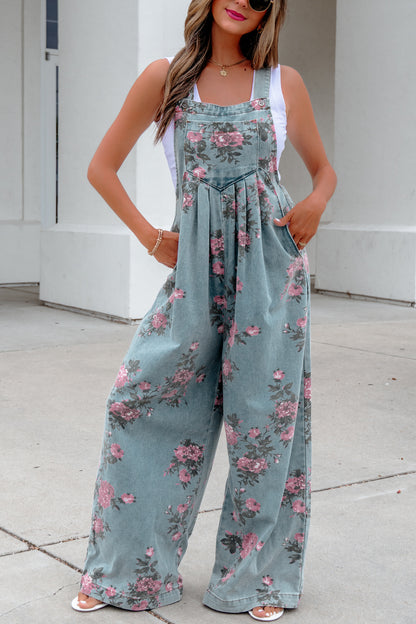 Floral Pleated High Waist Wide Leg Jumpsuit