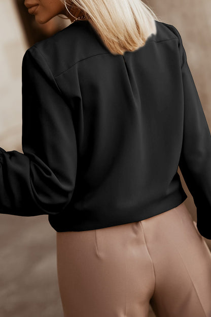 Pleated Crewneck Puff Sleeve Shirt