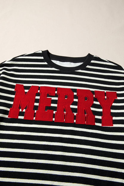 Christmas Stripe Contrast MERRY Drop Shoulder Sweatshirt