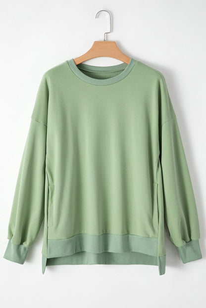 Solid Ribbed Trim Pullover Sweatshirt