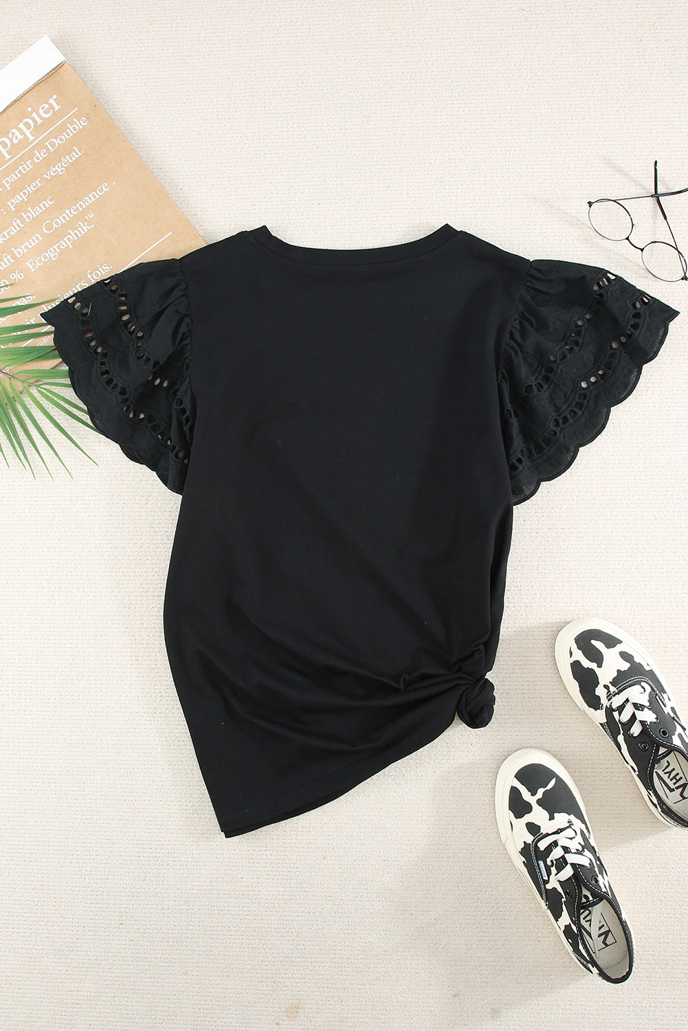 Eyelet Ruffle Short Sleeve T-Shirt