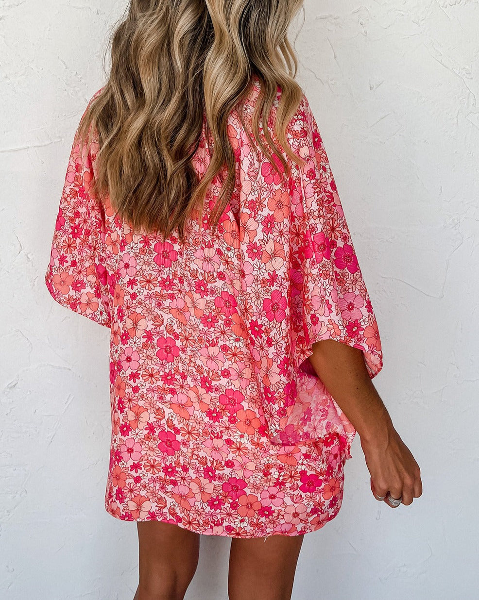 Floral Short Sleeve Kimono Blouse