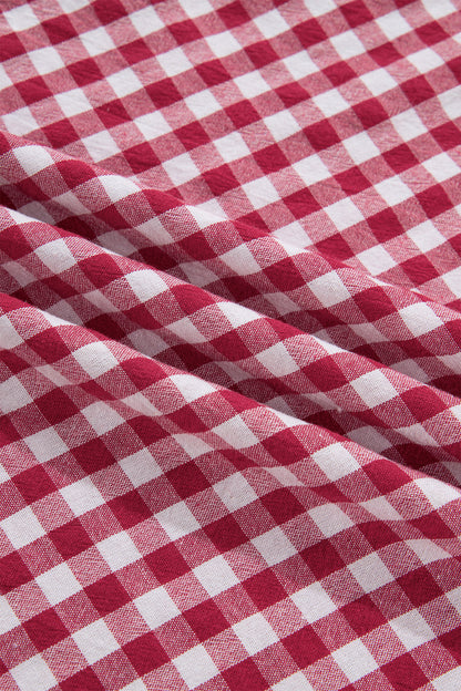 Gingham Stripe Patchwork Half Zip Collared Blouse
