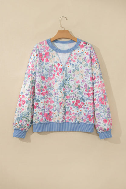 Floral Reverse Seam Drop Shoulder Long Sleeve Top