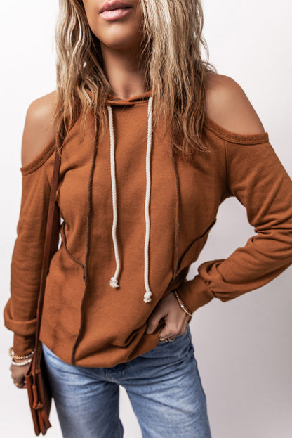 Cold Shoulder Drawstring Hoodie