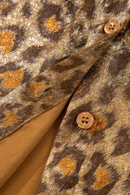 Leopard Metallic Short Sleeve Buttoned Shirt