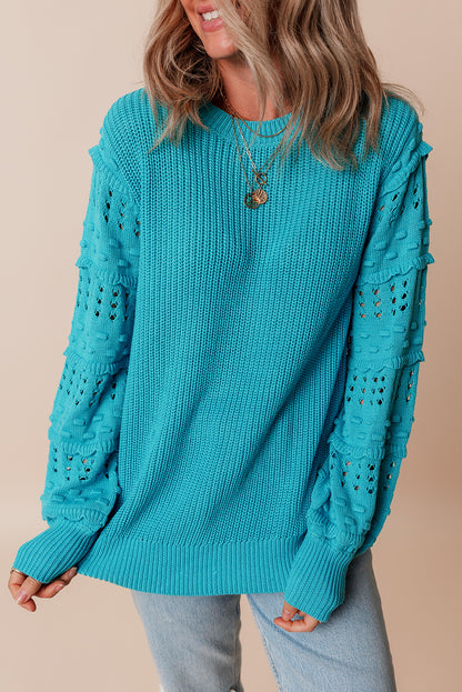 Ruffle Eyelet Bubble Sleeve Sweater