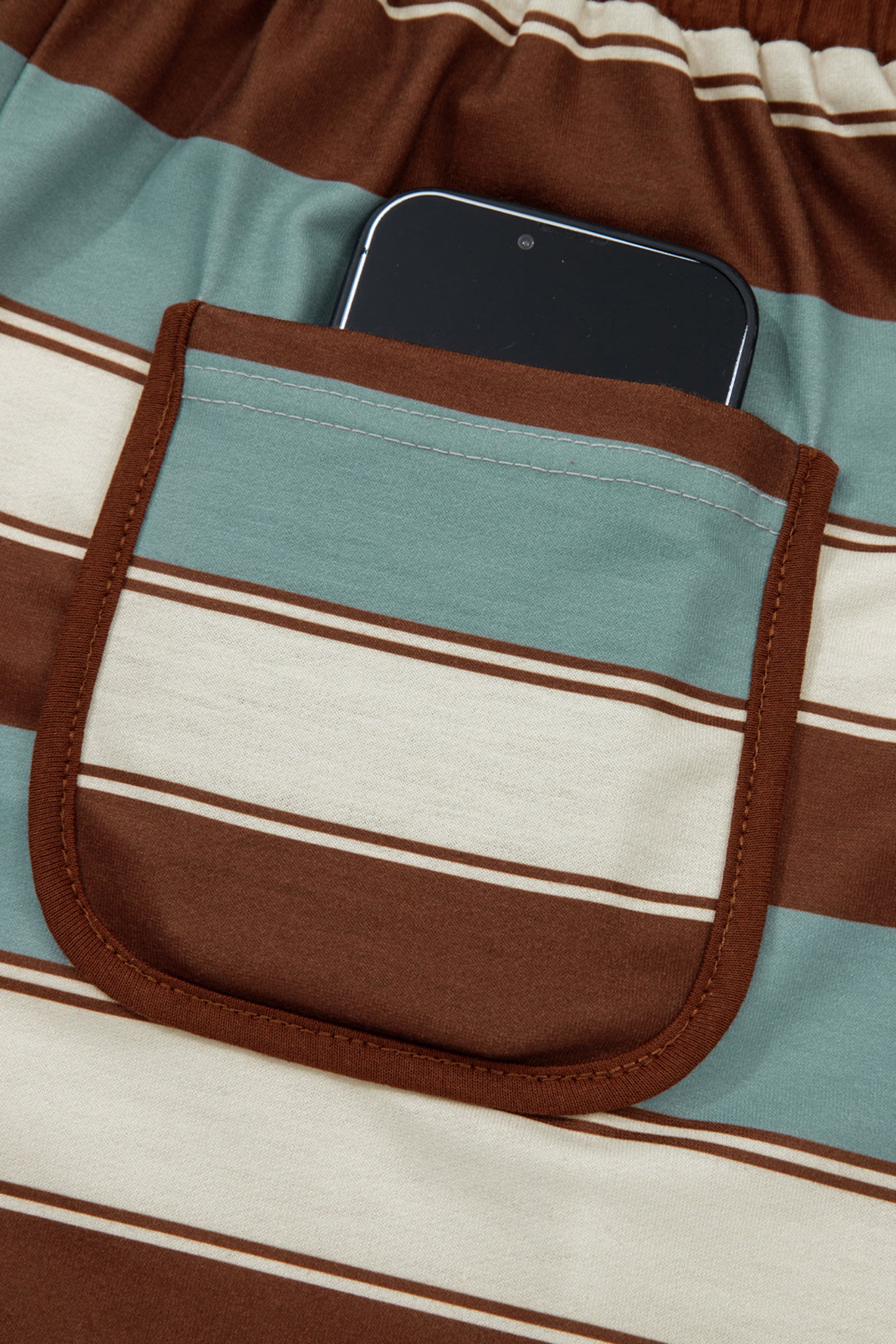 Stripe Polo Collar Tee and Patchwork Shorts Set