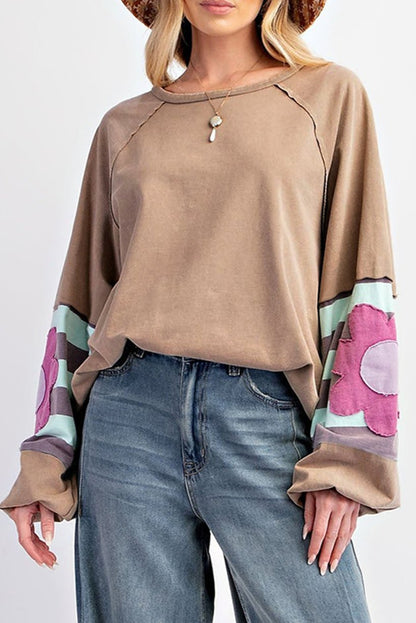 Floral Raglan Sleeve Reverse Seam Top